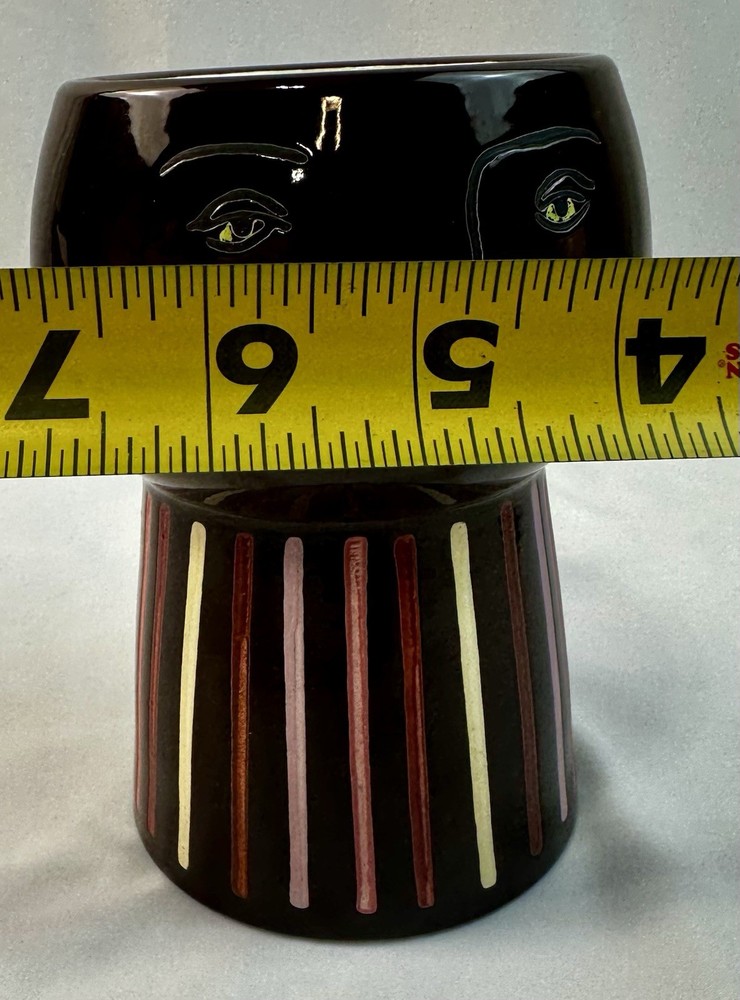 Unique Ceramic Face Planter Modern Abstract Art Brown Striped Pot