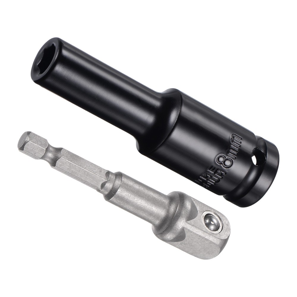 Deep Socket Set 8mm 1/2" Drive  6-Point Socket CR-V with 1/4" Hex Shaft