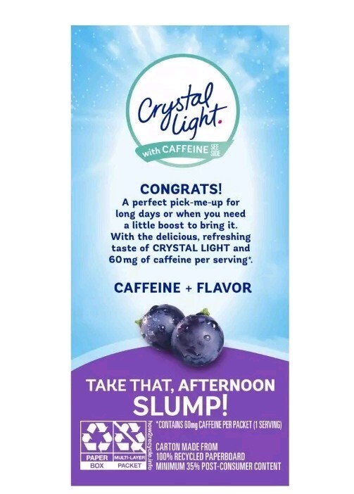 6 Pack Crystal Light On-the-Go Grape Drink Mix With Caffeine 60 Packets