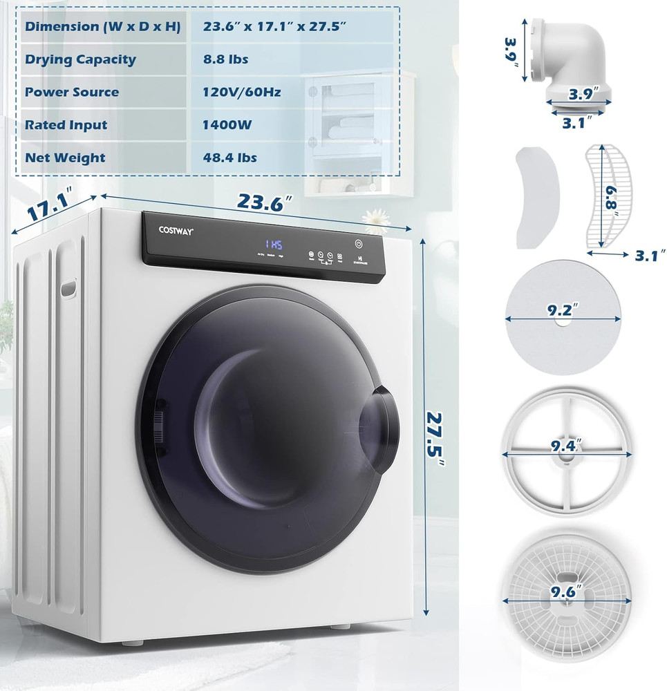 Compact Portable Dryer, with Touch Panel, 2 Modes, 3 Heating Powers and Adjustab