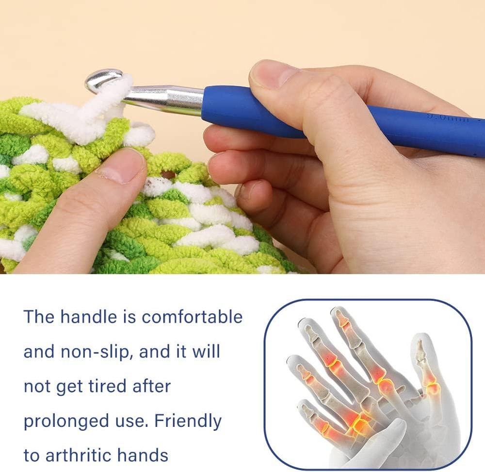 9 Mm Crochet Hook, Ergonomic Handle for Arthritic Hands, Extra Long Knitting Nee