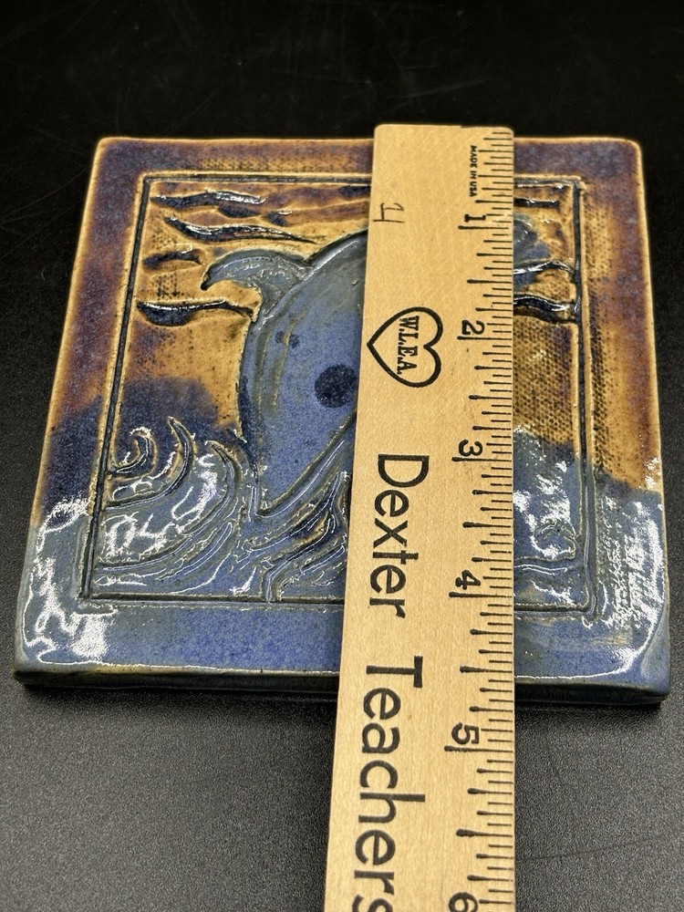 Dolphin Studio Art Pottery Tile By Piper 4.5” Square Signed Handmade