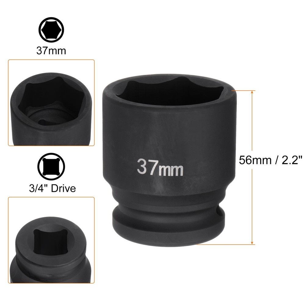 6-Point Impact Socket 3/4" Drive 37mm Metric 40Cr Impact Socket