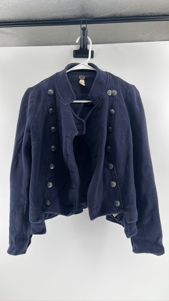 Free People Military Band Jacket Navy Button Front