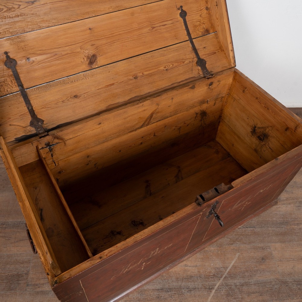 Danish Original Painted Dome Top Pine Trunk dated 1862