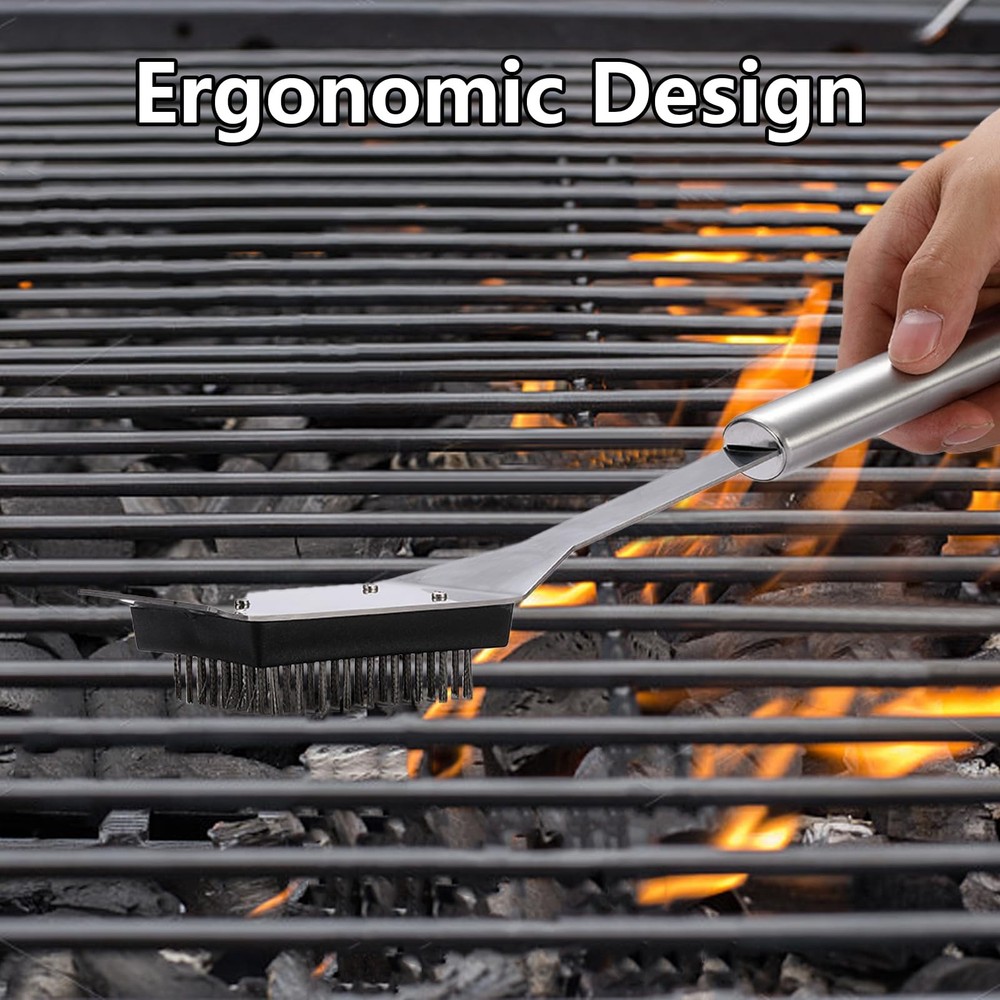 16.5” Grill Brush and Scraper with 2 Replacements & 1 Silver