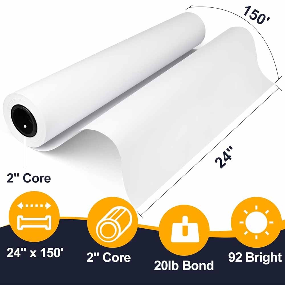 24"x150' 36"x150' 20lb Bond Plotter Paper for Wide Format Inkjet Printers 2"Core