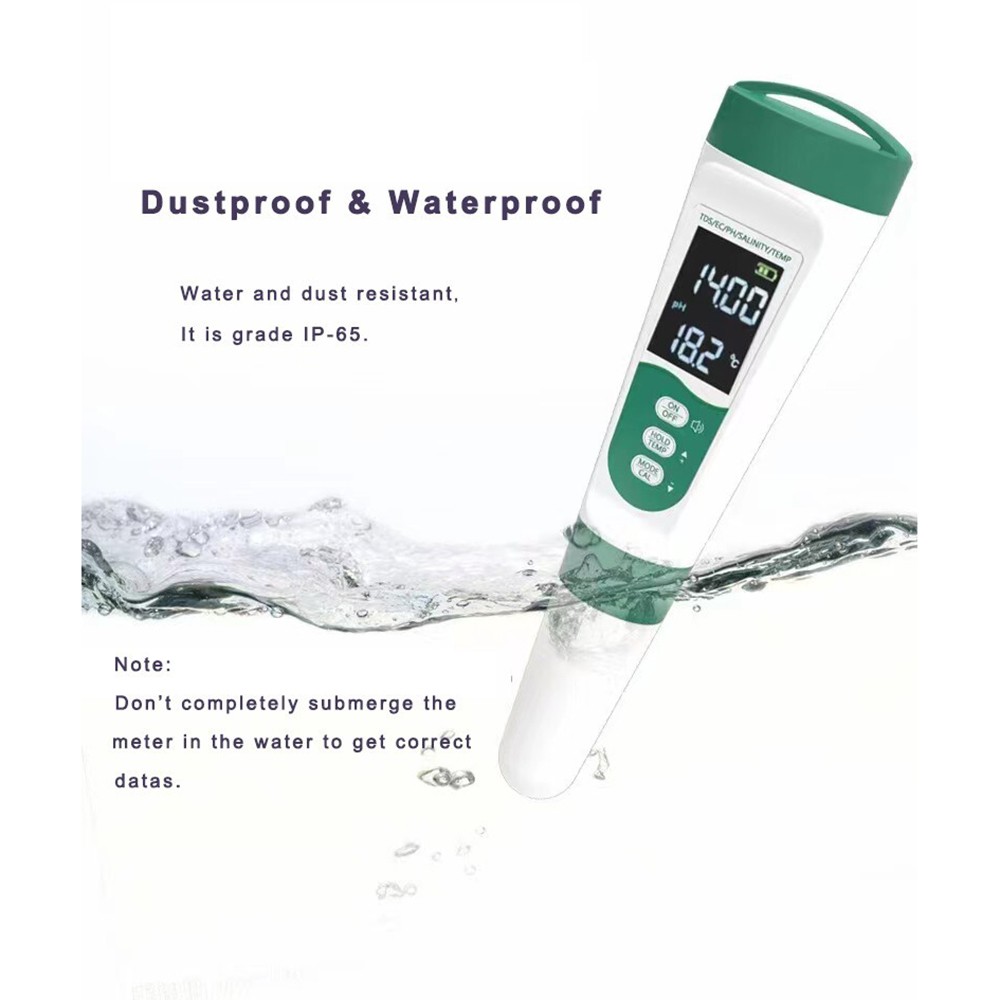 5-in-1 pH TDS EC Salinity Temperature Water Tester with Voice Output