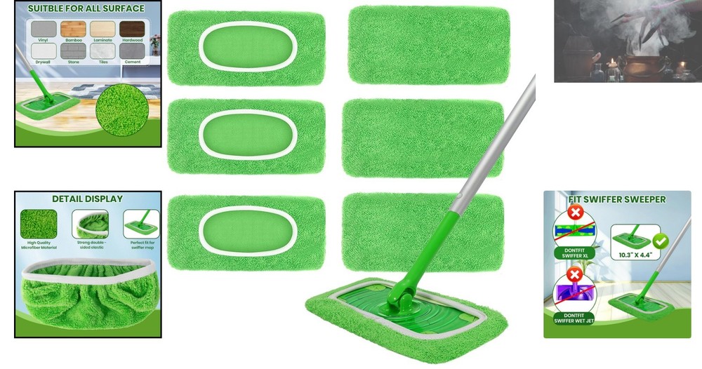Universal Fit Mop Pads - Machine-Washable Microfiber 6-Pack for Easy Cleaning