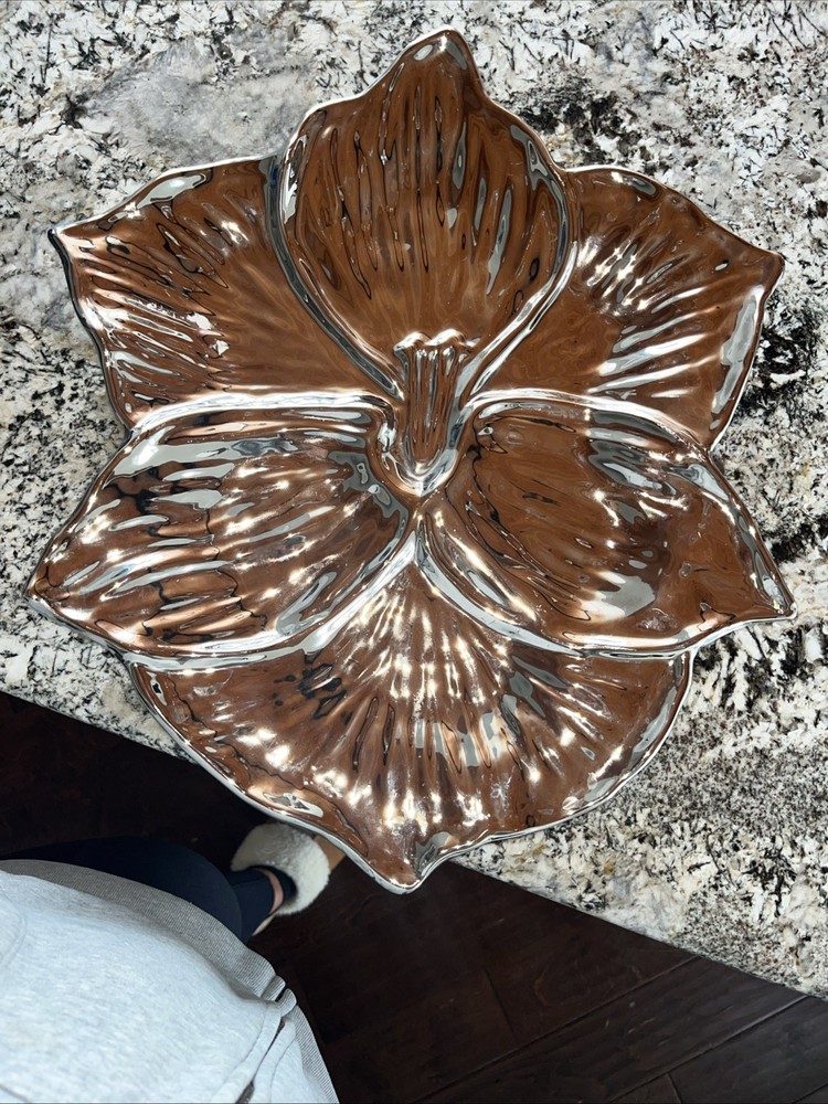 Silver Orchid Plate Large Beautiful