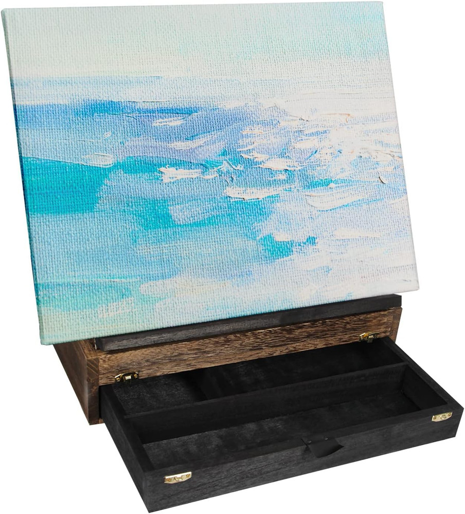 Rustic Wood Adjustable Portable Desktop Table Easel with Storage Drawer- Artist