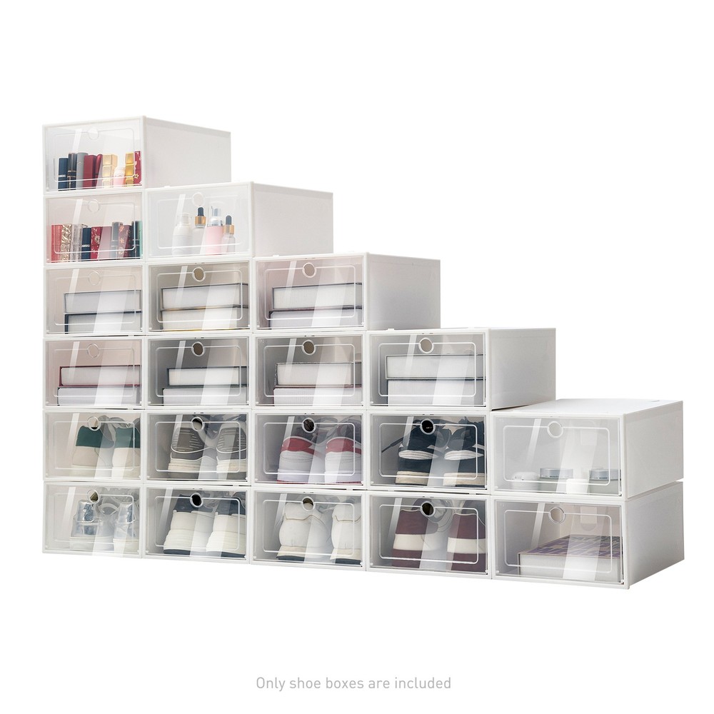 20 Pcs Shoe Box Clear Plastic Stackable Shoe Storage Foldable Shoe Containers
