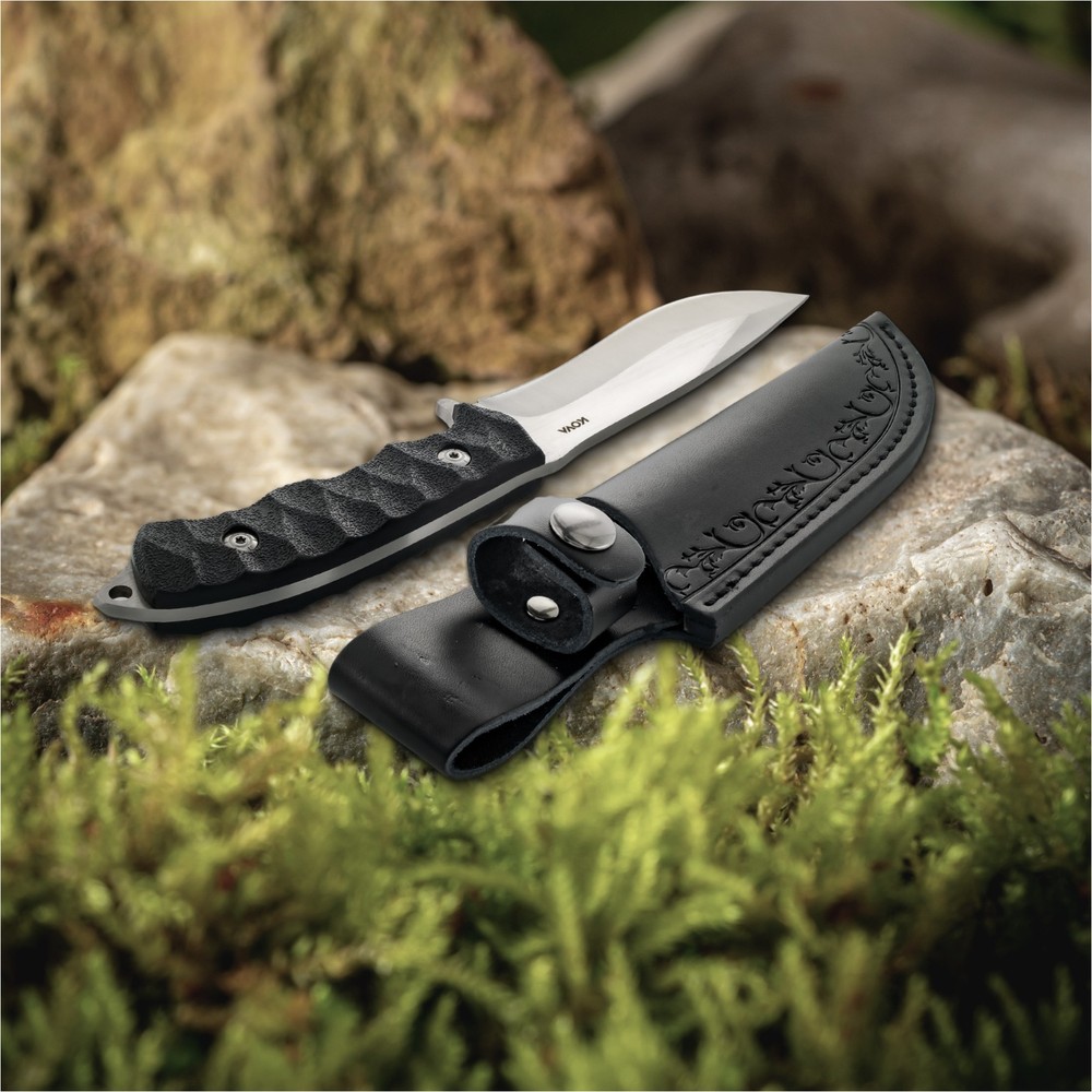 KOVA 9" Eclipse Fixed Blade Knife Clip-Point SS Blade, G10, Leather Sheath 5 oz
