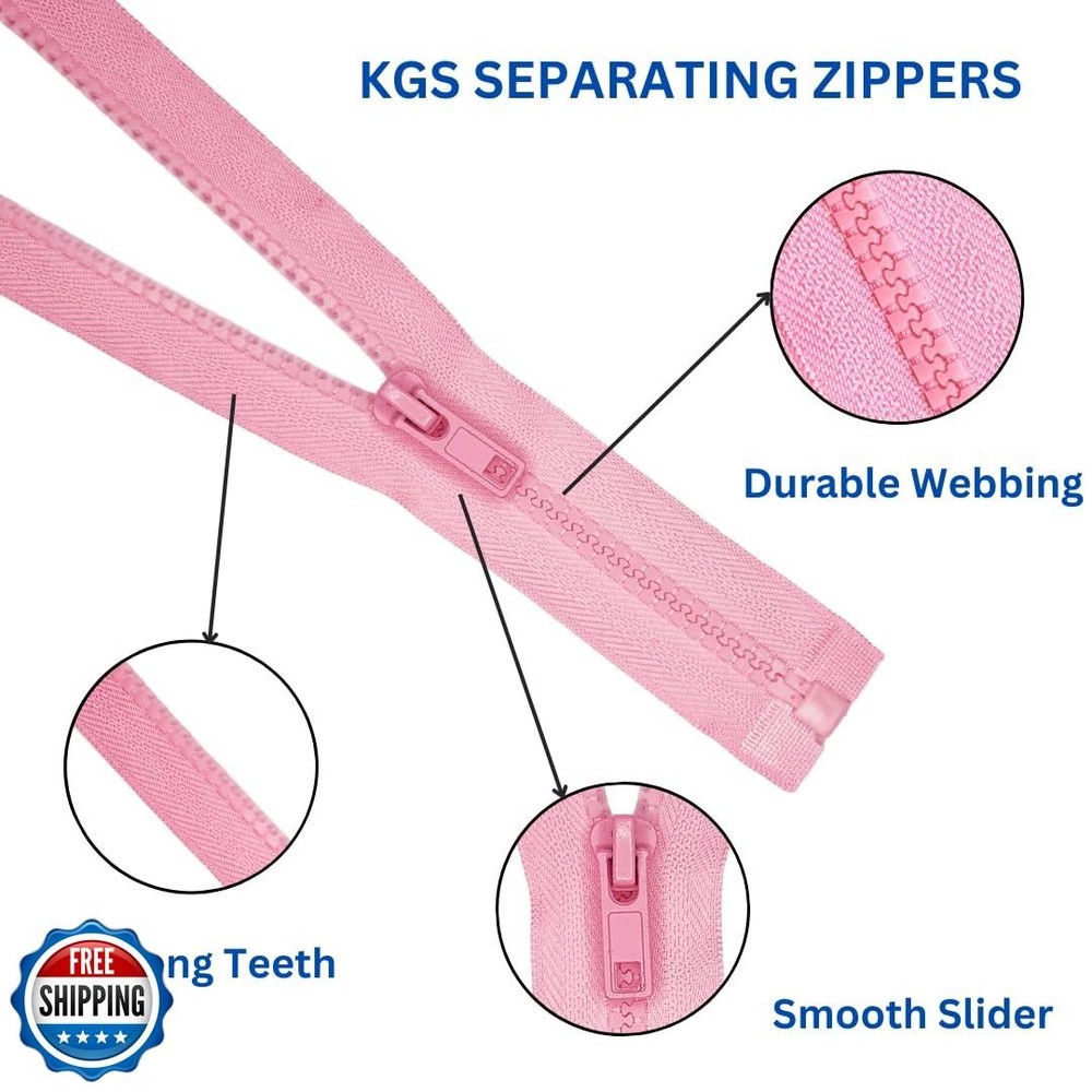 KGS Separating Jacket Zippers for Sewing | 2 Pieces/Pack | #5 Molded Plastic
