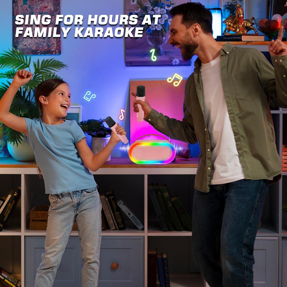 Mini Karaoke Machine - Bluetooth Portable Karaoke Speaker with 2 Wireless Mics