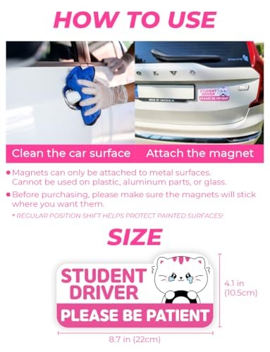 Student Driver Car Magnet Cute - Weather - Resistant Colorful - Rectangular Cat