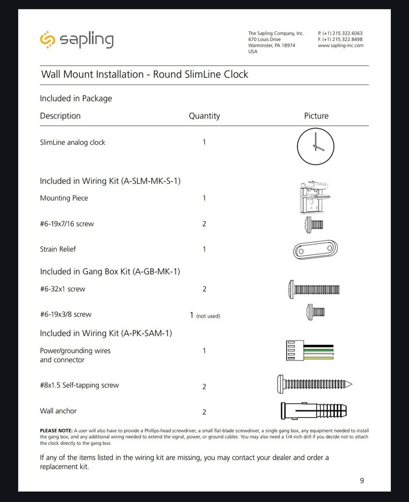Sapling SAM-4BS-09R-1 Slimline Anolog Clock