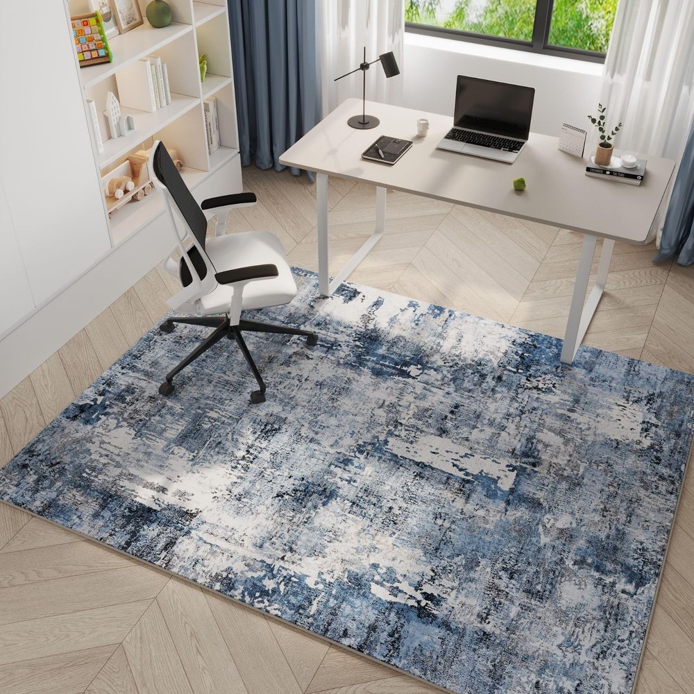 Rugcomf 4x6 Rug Washable Boho Soft Area 4' x 6' (Rectangular), Blue