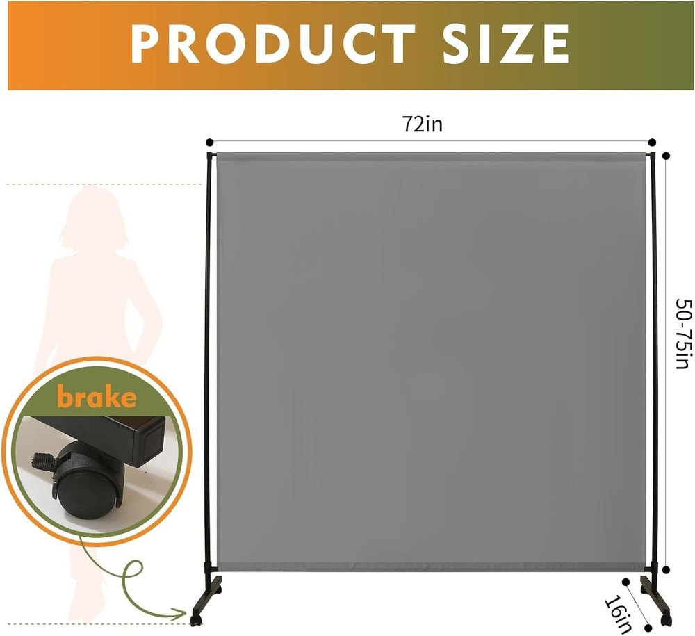 Room Divider Screen 72"x72" W/ Lockable Caster Wheels Privacy Panel Home