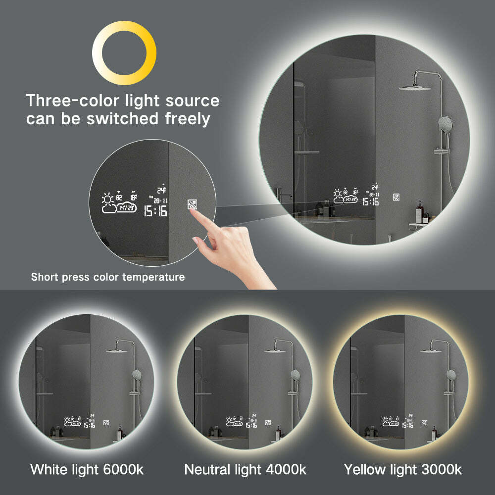 LED Lighted 24" / 32" Wall Mounted Frameless Smart Bathroom Vanity Round Mirror