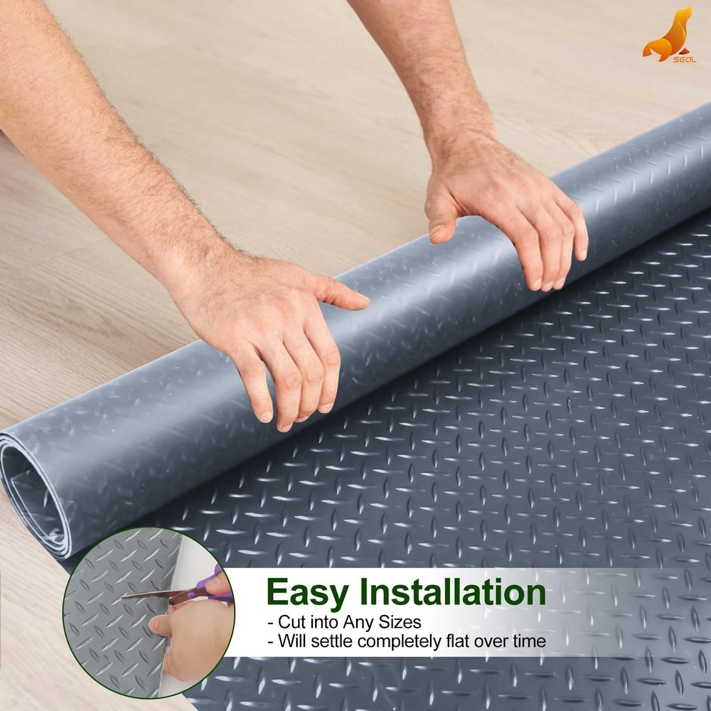 SEAL 4 x 6 Ft Premium Garage Floor Mat, Solid 2.8mm Thick Lay-Flat Gray Comme...