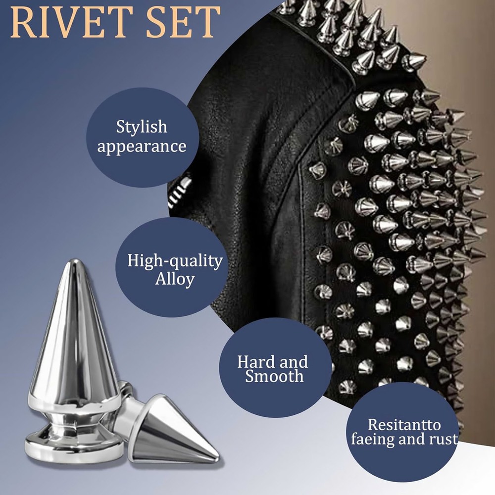 DIY Leather Jacket Spikes and Studs Kit 455PCS Cone Square Dome with Tools