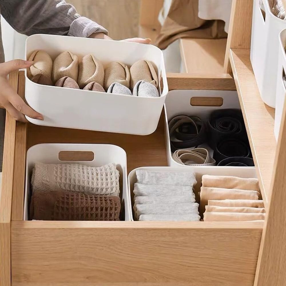 4-Piece Plastic Storage Set - Office/Home Kitchen Organisers, White Studio Ba...