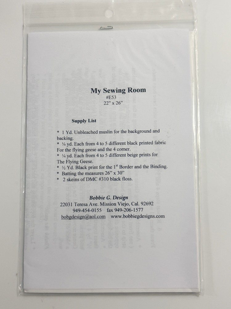 Bobbie G Designs My Sewing Room Pattern