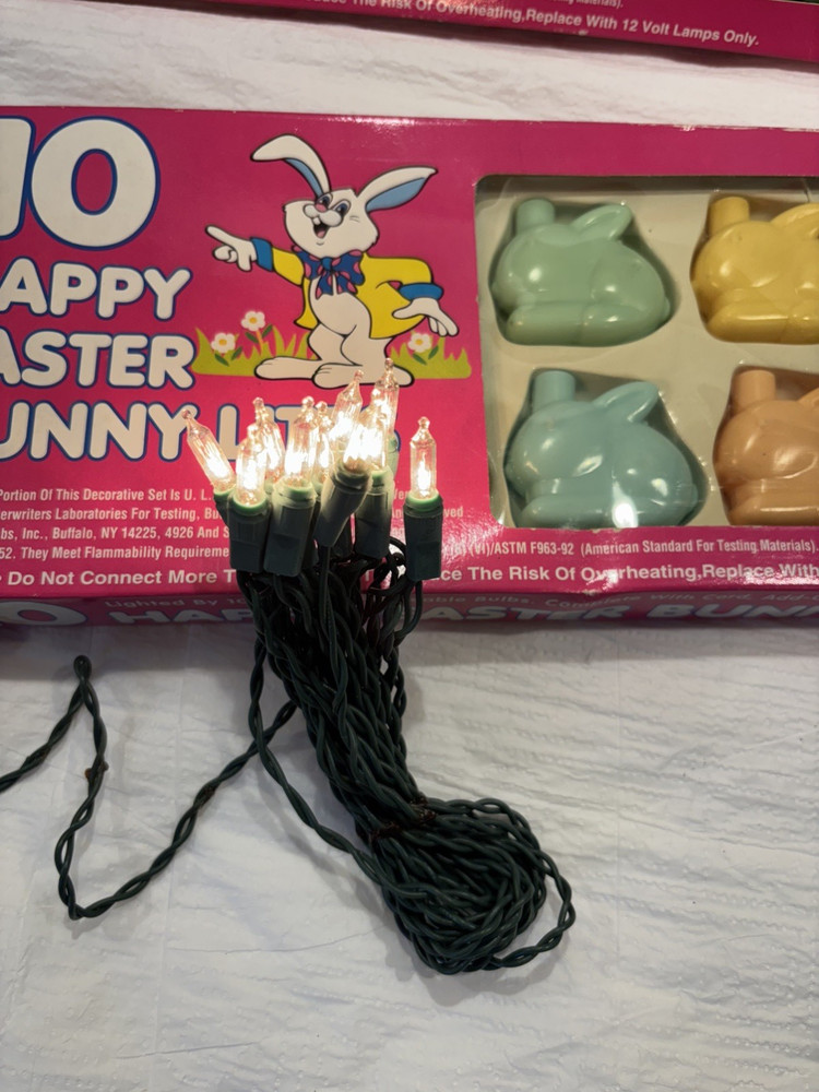 Vintage Plastic Happy Easter Bunny String Lites 2 Boxes NIB