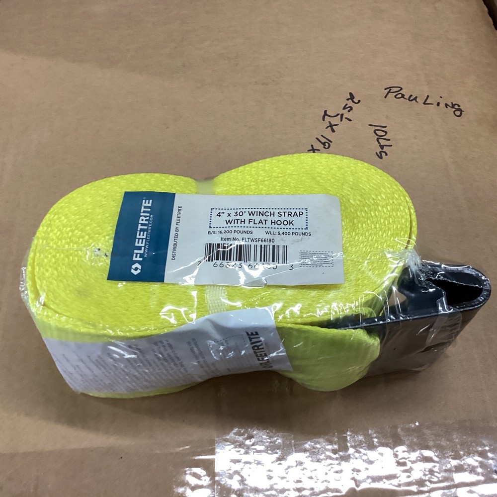 3 NEW FLEETRITE 4" X 30' WINCH STRAPS WITH FLAT HOOKS