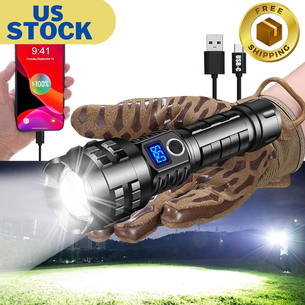 Worlds Brightest Flashlight 200000 lumens OLED Charging Display