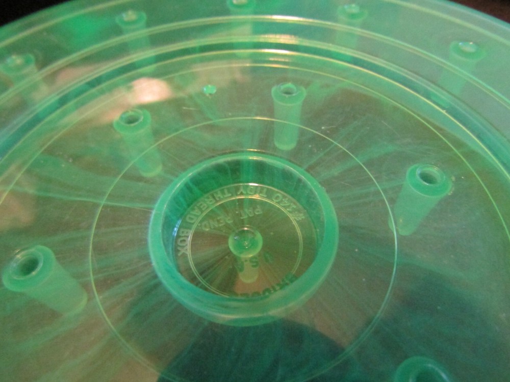 Green Plastic Thread Case 21 Spool Organizer 6 1/2 inch Vintage
