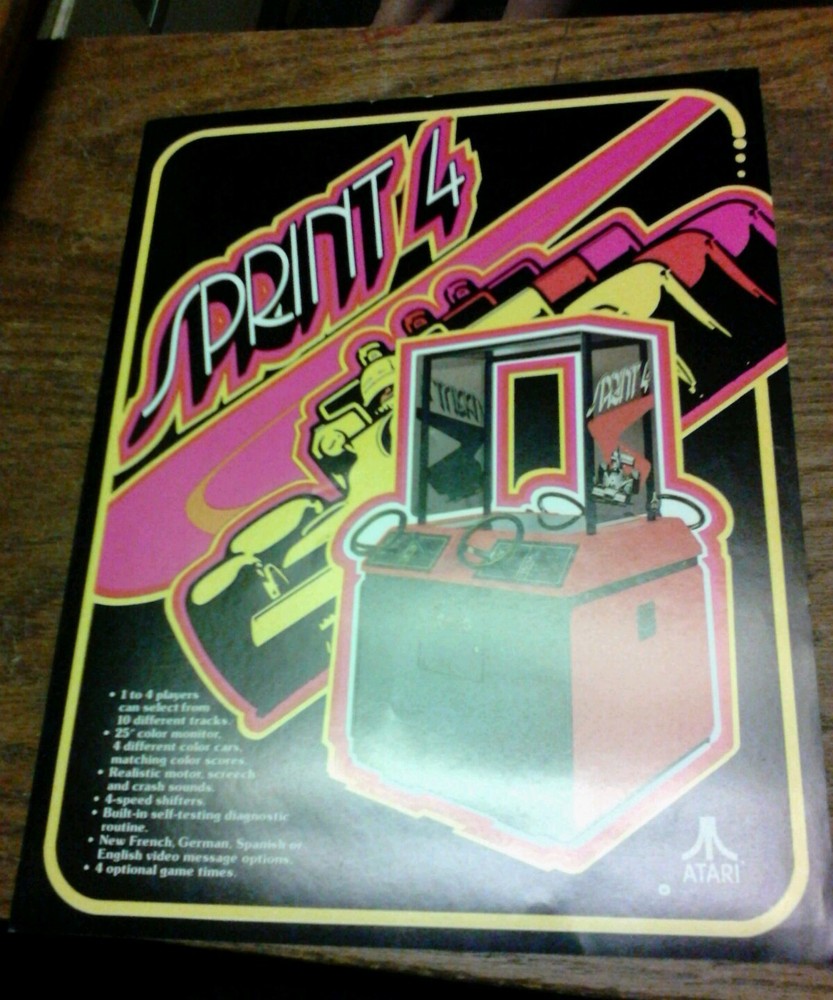 Atari SPRINT 4 Arcade Video Game flyer- original