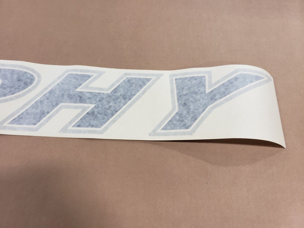 44” TROPHY SCRIPT DECAL OFF SHORE BLUE WITH SILVER TRIM
