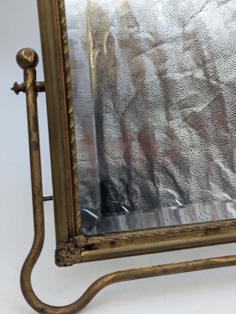 Brass Vanity Shaving Dresser Mirror Rectangular Tilting Beveled Easel Folding