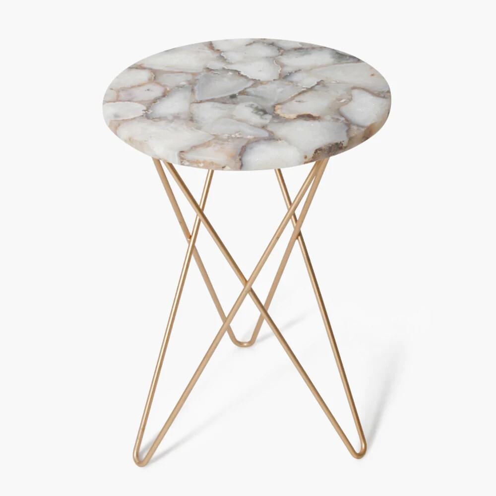 18"x18" Agate Table Top, White Salt Stone Table, Agate Side Table, Round Table