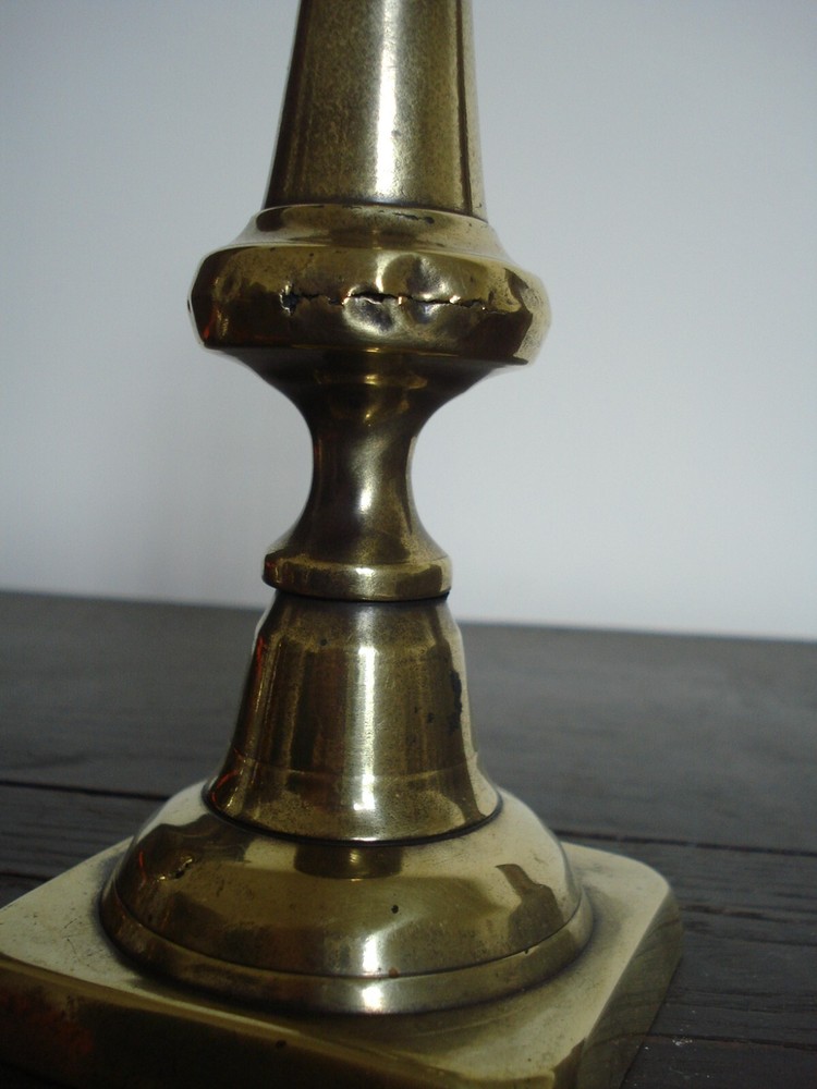 ANTIQUE 19TH C BRASS BALUSTER STEM CANDLESTICK 1