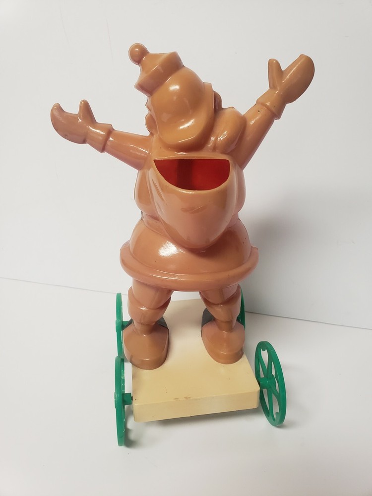 Vintage Rosbro Santa On Wheels Pull Toy Candy Container