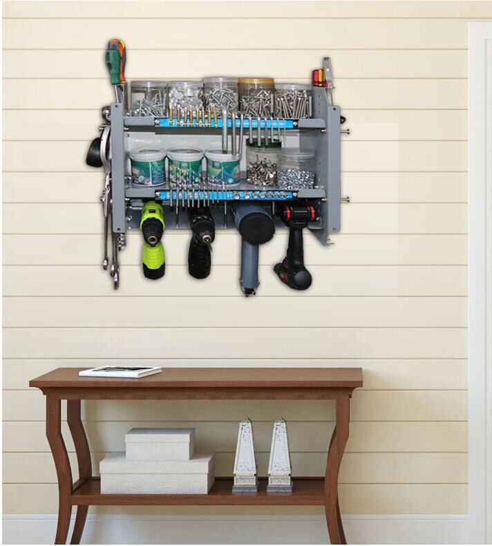 Wall-mounted Garage Tool Rack 3-Layer Tool Organization Device 12"Magnetic Strip