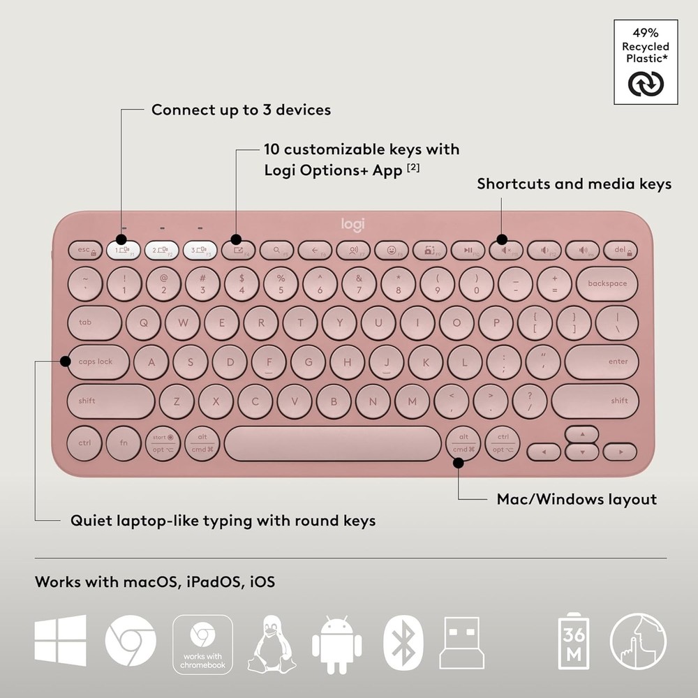Logitech Pebble 2 Slim Bluetooth Combo Wireless Keyboard & Mouse PC / MAC Pink