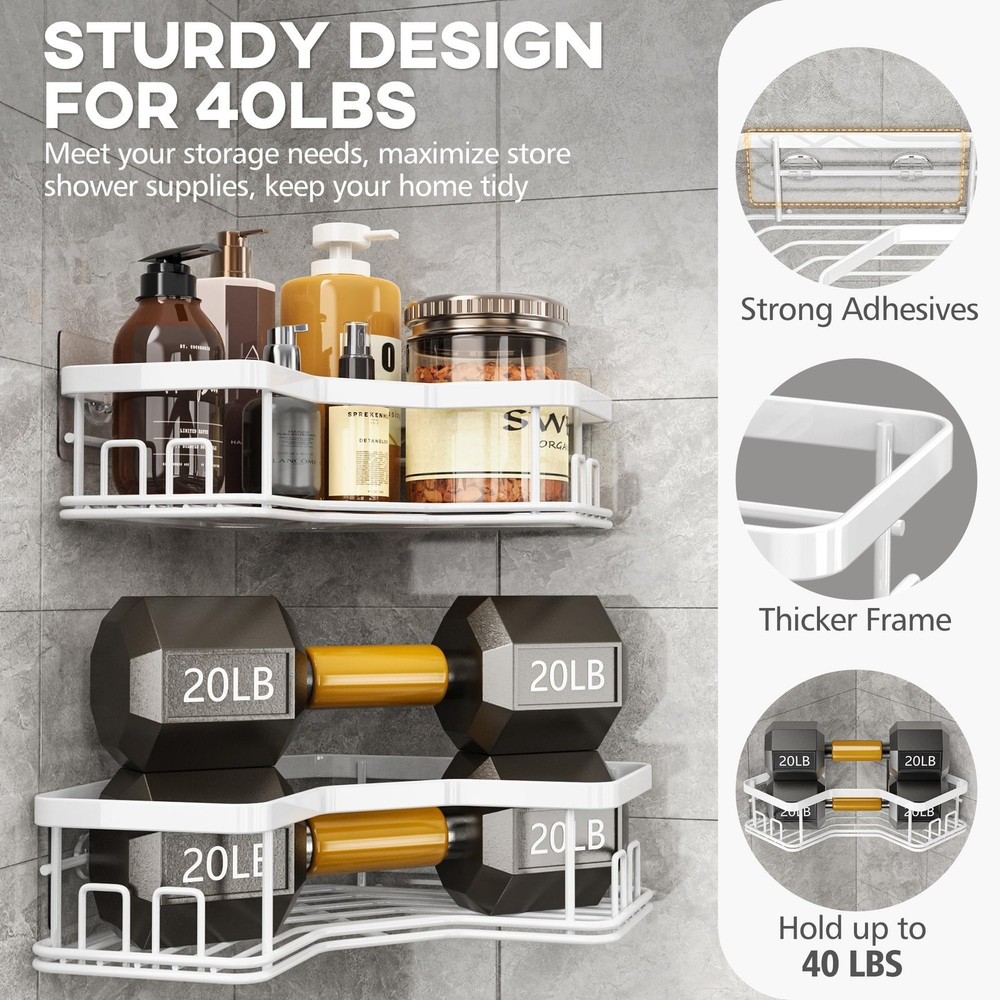 MAXIFFE Shower Caddy Organizer, 3-Pack Corner Organizer White