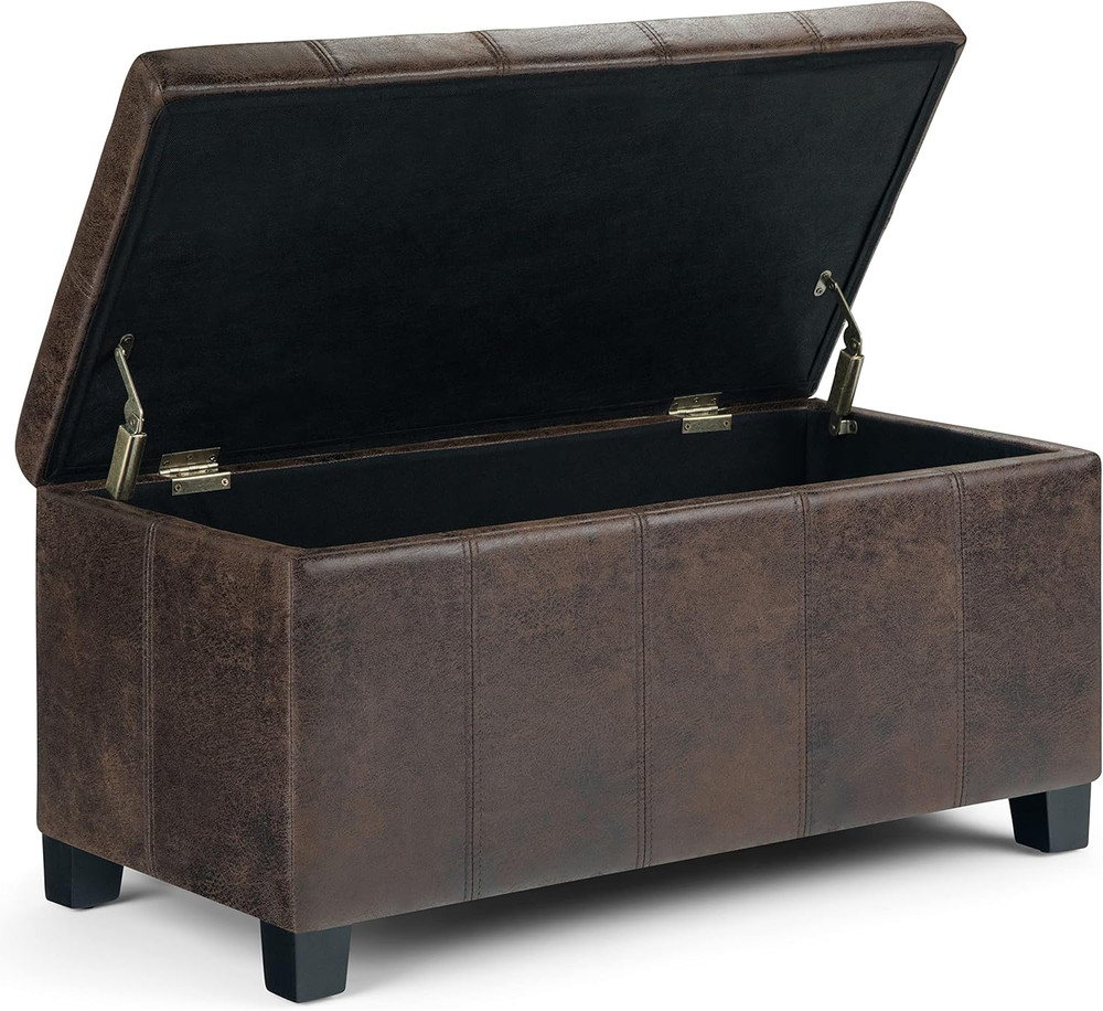 Dover Storage Ottoman Bench - 36 Inch Wide Upholstered Vegan Leather Rectangular