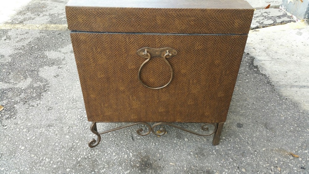 70'S EXOTIC SNAKESKIN TRUNK WITH SCROLLED IRON LEGS