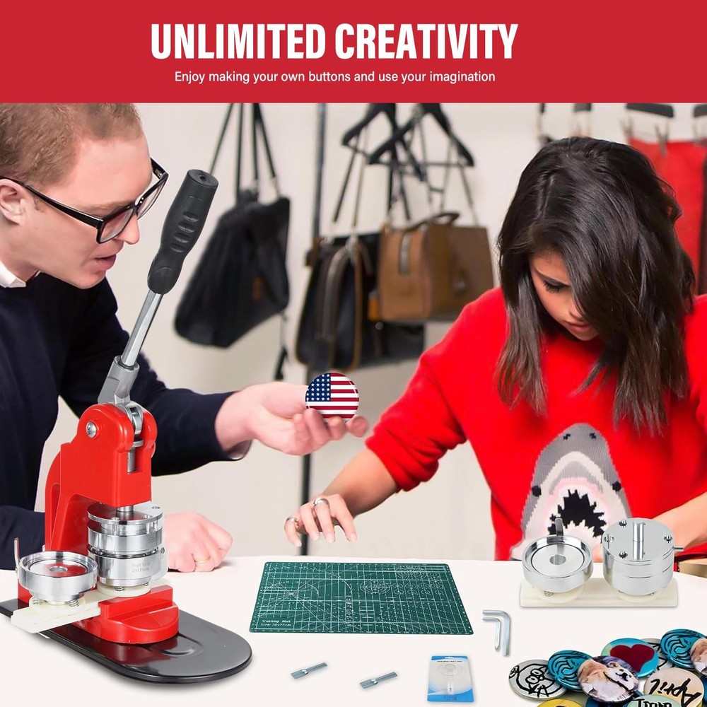 Button Maker Machine Badge Pin Machine with 100 Parts Press Kit
