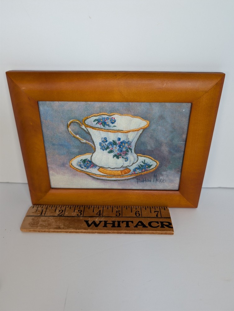 Barbara Mock Count Cross Stitch Tea Cup Finished & Framed