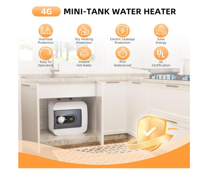 Calentador de Agua Mini 4 Gal 1500W Bajo Fregadero Cocina Baño RV. Nuevo