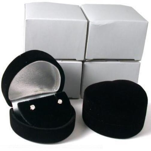 4 Heart Earring Gift Boxes Black Showcase Display