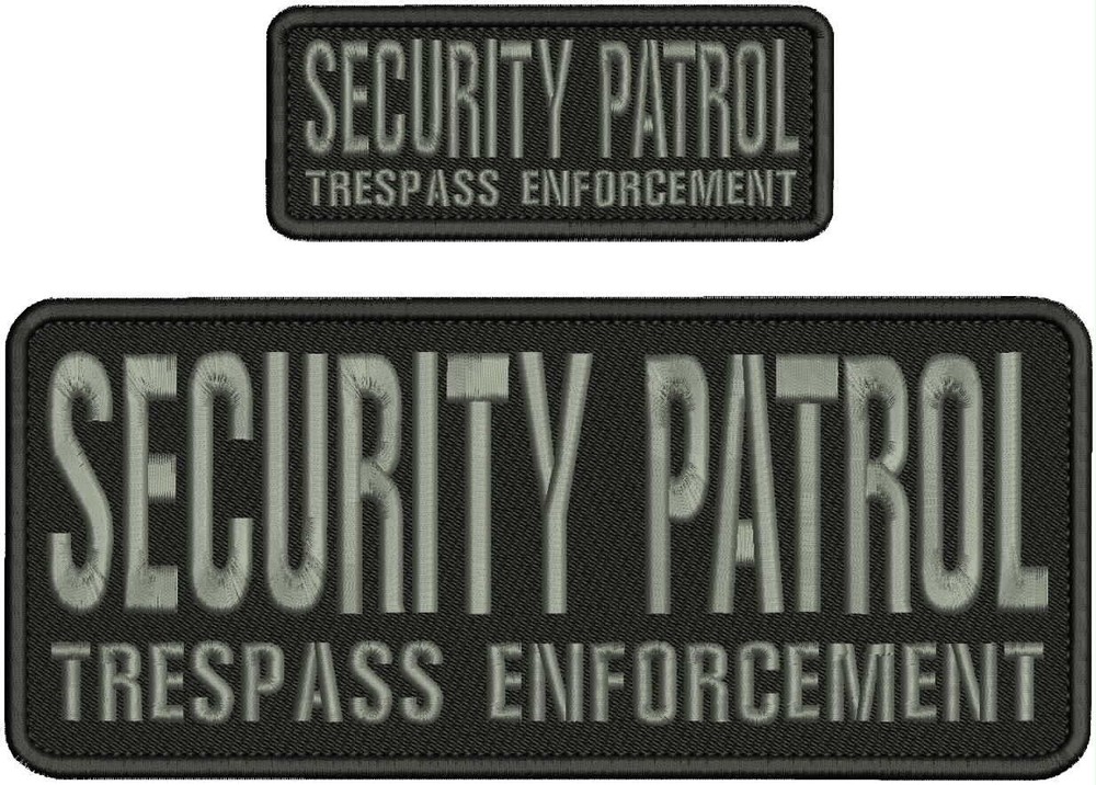 CUSTOMIZE SECURITY EMBROIDERY PATCH 4X10 AND 2X5'' HOOK ON BACK gray ON BLACK