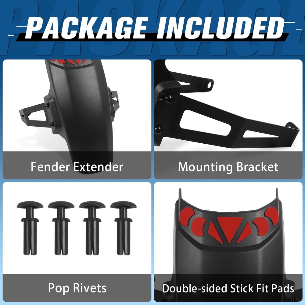 Motorcycle Front Fender Mudguard Extender with Bracket Replacement for Black