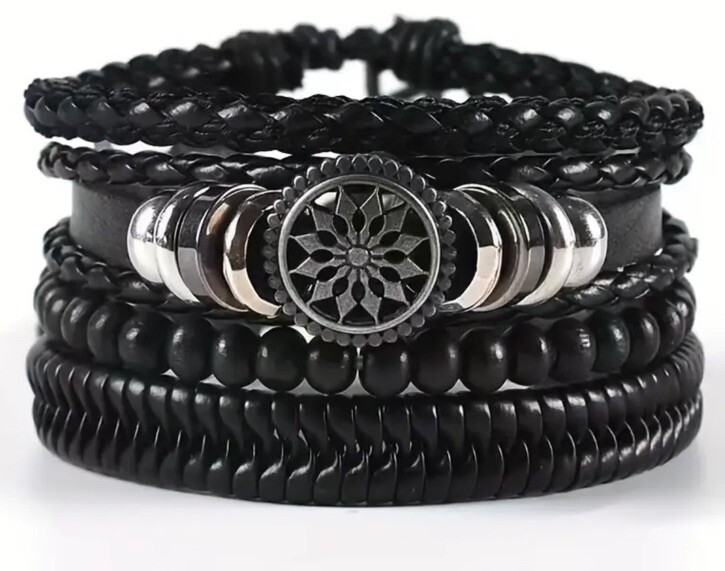 4 PC Leather Punk Bracelet Stackable Adjustable Tie New Free Ship B2859